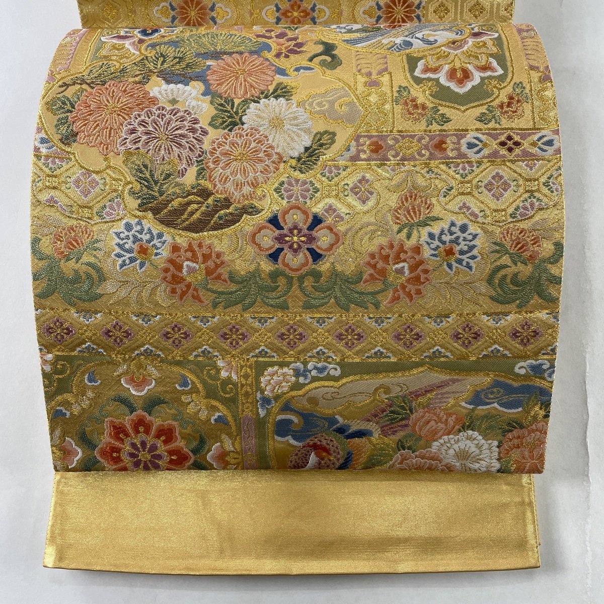 袋帯 美品 名品 証紙 繍宝の美 草花 波 金糸 箔 金色 六通