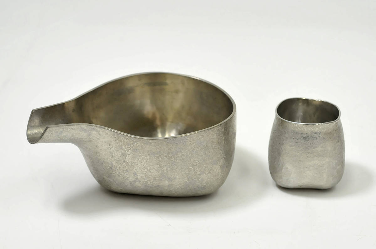 清課堂 山中源兵衛 錫製品2点まとめ 石目片口・ぐい呑み 共箱 ○ 総 