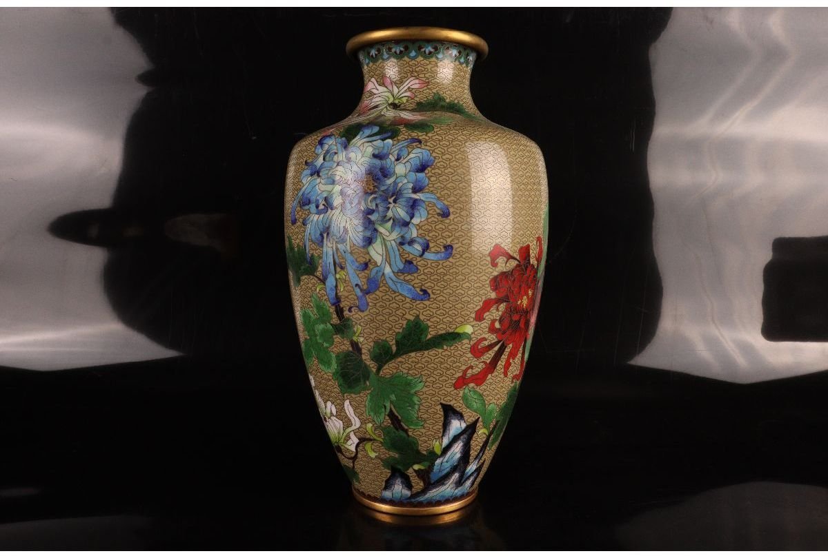 URA]中国美術/七宝花鳥文花瓶/39cm・約2383g/14-s4-80 (検索)骨董/唐