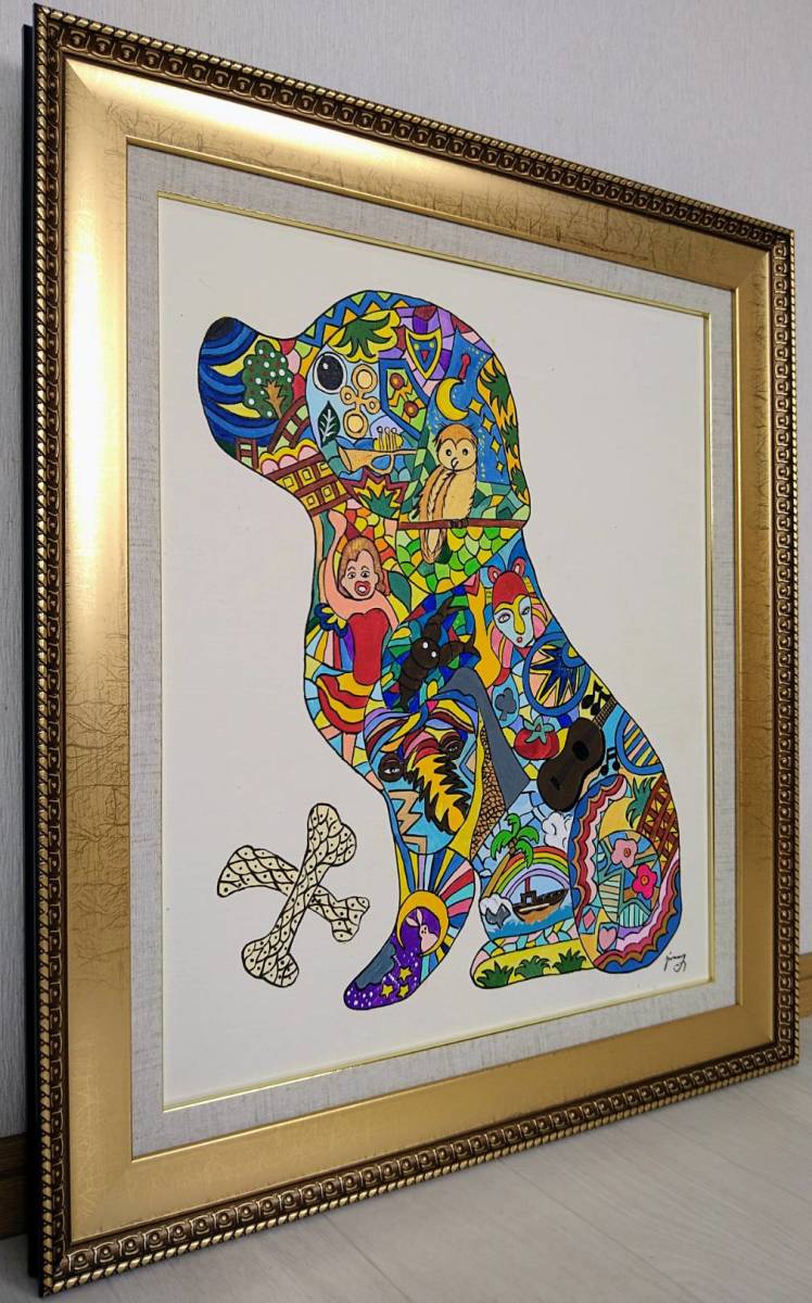 F6号ジミー大西Dog手描き作品⁄表裏サイン⁄油彩⁄アクリル⁄絵画