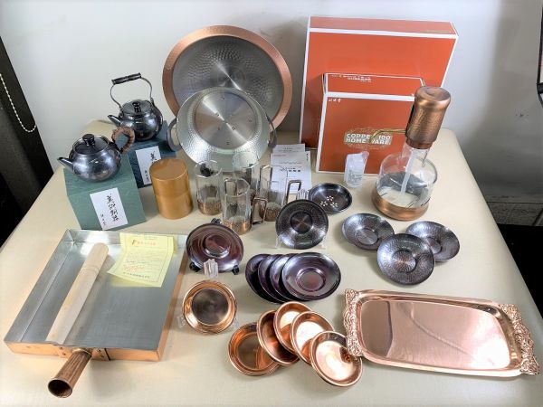 ◆EL31 ●使用感少なめ● 銅製品 25点以上 まとめ　ミニ卓上天ぷら鍋、コップ、トレー、茶托、急須など◆N