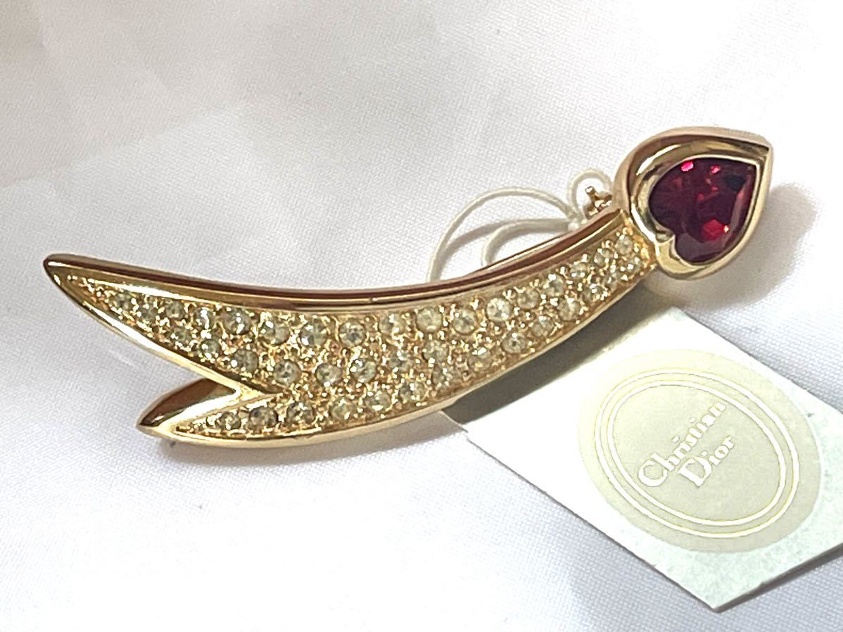 rrkk660 未使用品 Christian Dior ブローチクリスチャン・ディオール ハート ラインストーン レディースブローチ