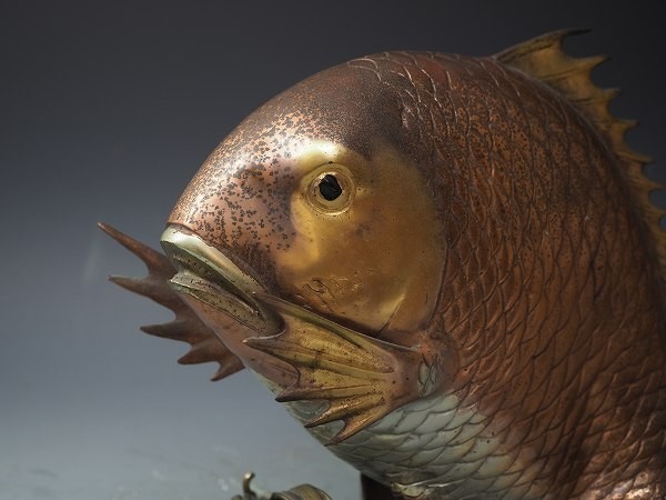 逸】時代経年保管 珍品 ◇縁起物 真鯛波置物 鋳銅製 5.8kg 豊漁祈願