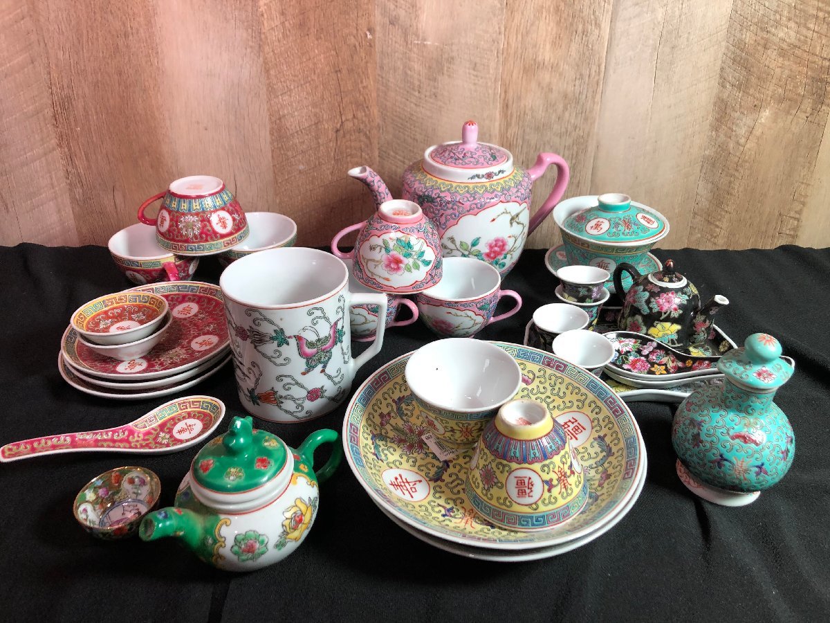 ☆中古☆ 中国景徳鎮 粉彩 まとめ 煎茶 急須 茶器 粉彩 茶器