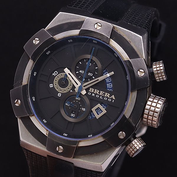 1円 稼働 ブレラオロロジ QZ BRSSC49 スーパースポルティーボ クロノデイト 黒文字盤 メンズ腕時計 0066000YSD