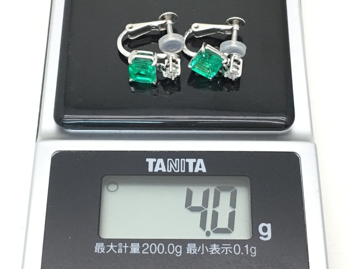 田崎真珠 Pt900 エメラルド ダイヤモンド イヤリング 約4.0g プラチナ 