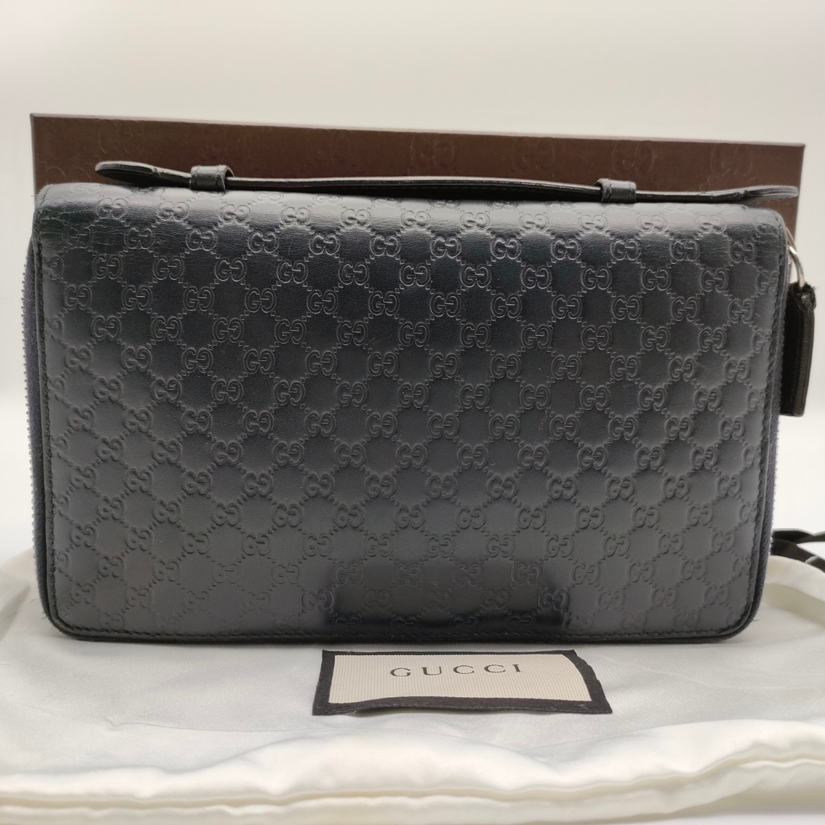 未使用級 GUCCI グッチ マイクロシマ オーガナイザー ネイビー 