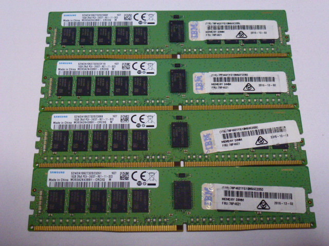 メモリ サーバーパソコン用 1.20V Samsung PC4-19200T(DDR4-2400T)ECC Registered 16GBx4枚合計64GB M393A2K43BB1-CRC0Q 起動確認済です③
