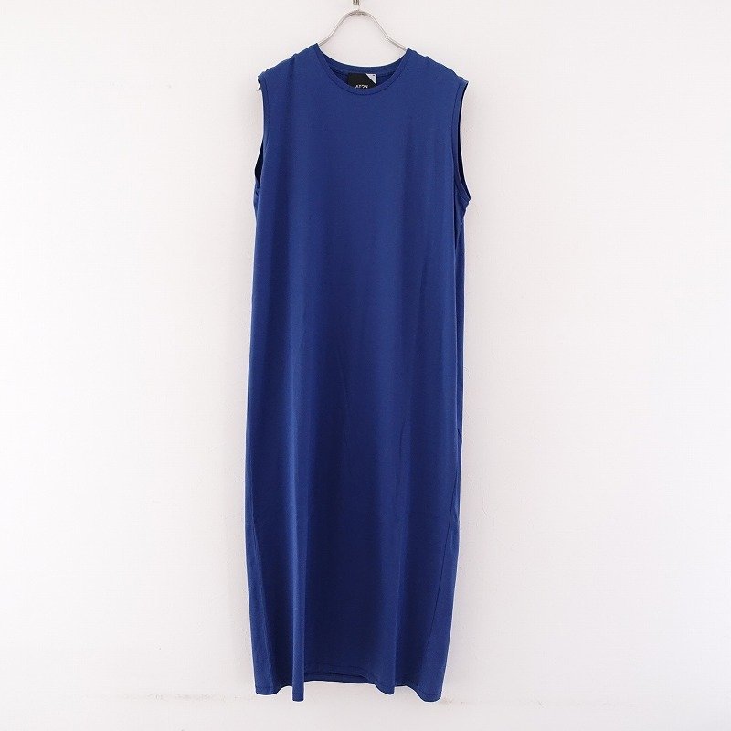 エイトン ATON *コットンジャージーノースリーブロングワンピース*02綿カットソーボックスシルエットブルー(2-2307-360)【20H32】