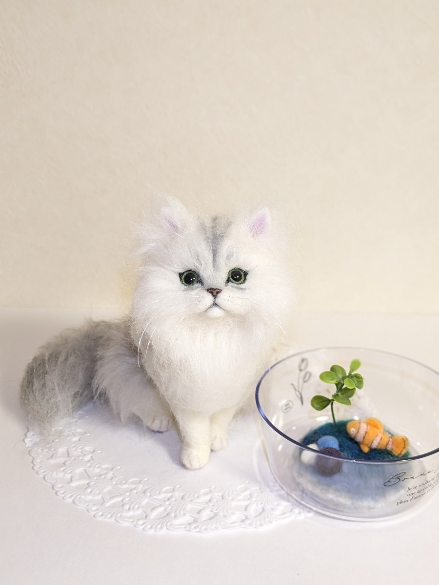 チンチラシルバー 羊毛フェルト 猫 ペルシャ 赤ちゃんチンチラ tamaya