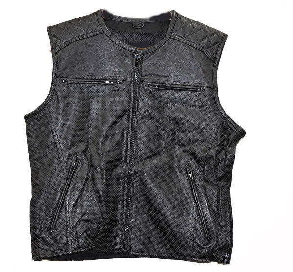 春夏メッシュ　ハーレーにオススメ★キルティングショルダーVEST・ベスト★なめした柔らかいバッファローレザー★サイズ選択可能②