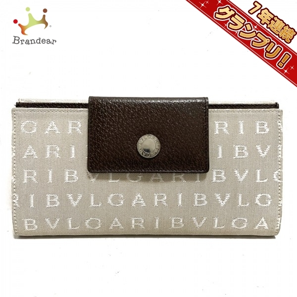 ブルガリ BVLGARI 長財布 ロゴマニア ジャガード×レザー ベージュ  