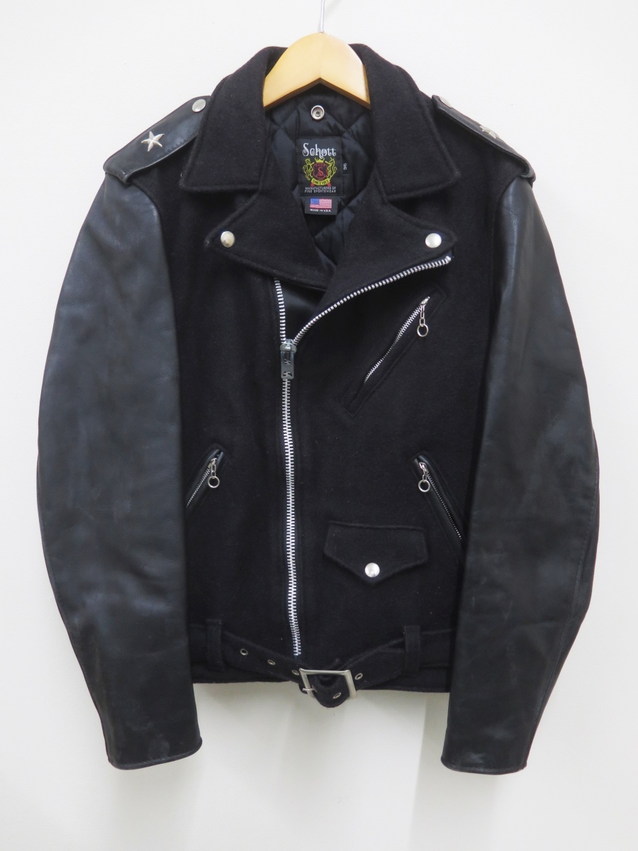 Schott ショット 713US ワンスター 袖レザー メルトン ダブル 