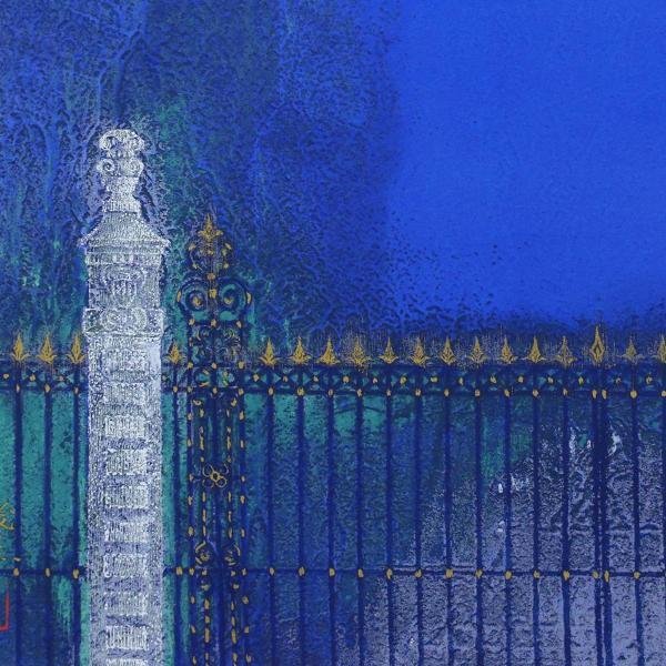 真作】【WISH】野村義照「夜の公園」シルクスクリーン 証明シール 〇  