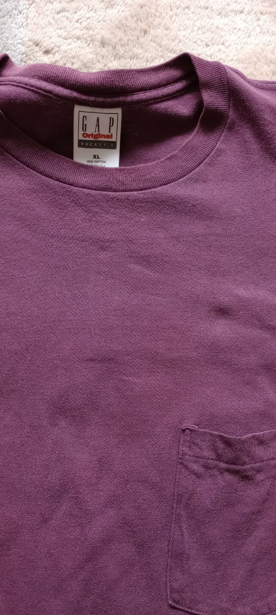 アメリカ古着 80s 90s 90年代 ヴィンテージ オールド gap ギャップ ポケット Tシャツ 米国製 USA メンズXL 紫 小豆