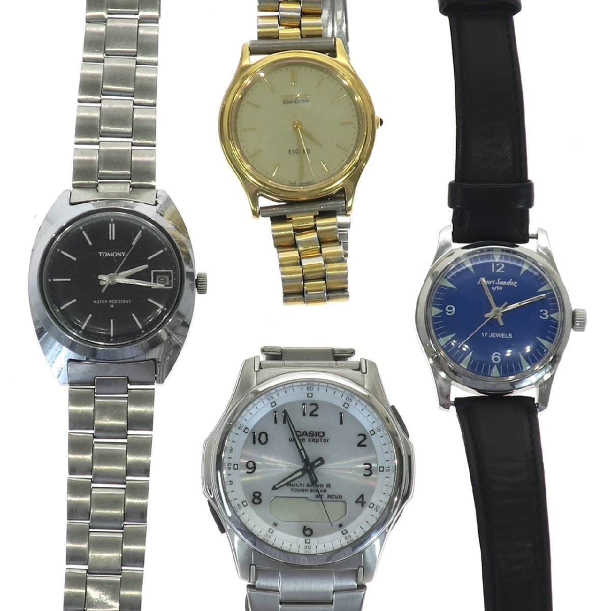 1円スタート 腕時計 まとめ4点セット CASIO カシオ CITIZEN シチズン 他 ソーラー Eco-Drive 手巻き クォーツ QZ デイデイト 稼動品 含