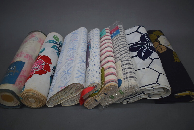 反物 浴衣 綿 中古 優品 反物a6g1m5新古品リサイクル品反物中古激安&frasl;練習用東京本染め 【凛々】14G　新古品 綿 ゆかた反物 8点組 浴衣反物　まとめ売り