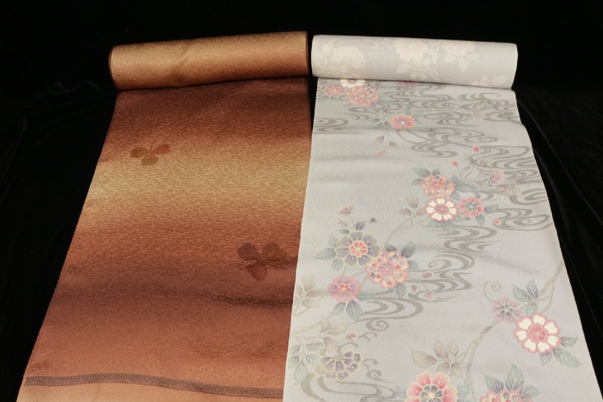 正絹 着物 小紋 反物 まとめて 2本 未使用品 丹後ちりめん ぼかし染め 流水に花 着尺 リメイク素材にも ★いろどり★ mh4
