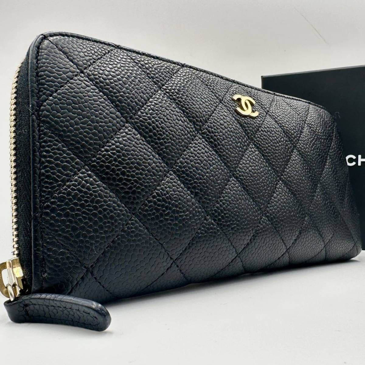 1円〜 □美品□ CHANEL シャネル キャビアスキン ココマーク ラウンド 
