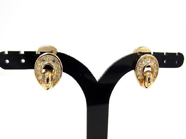 1円 ■極美品■ ChristianDior ディオール ヴィンテージ ラインストーン クリップ式 イヤリング アクセサリー ゴールド系 BE3115