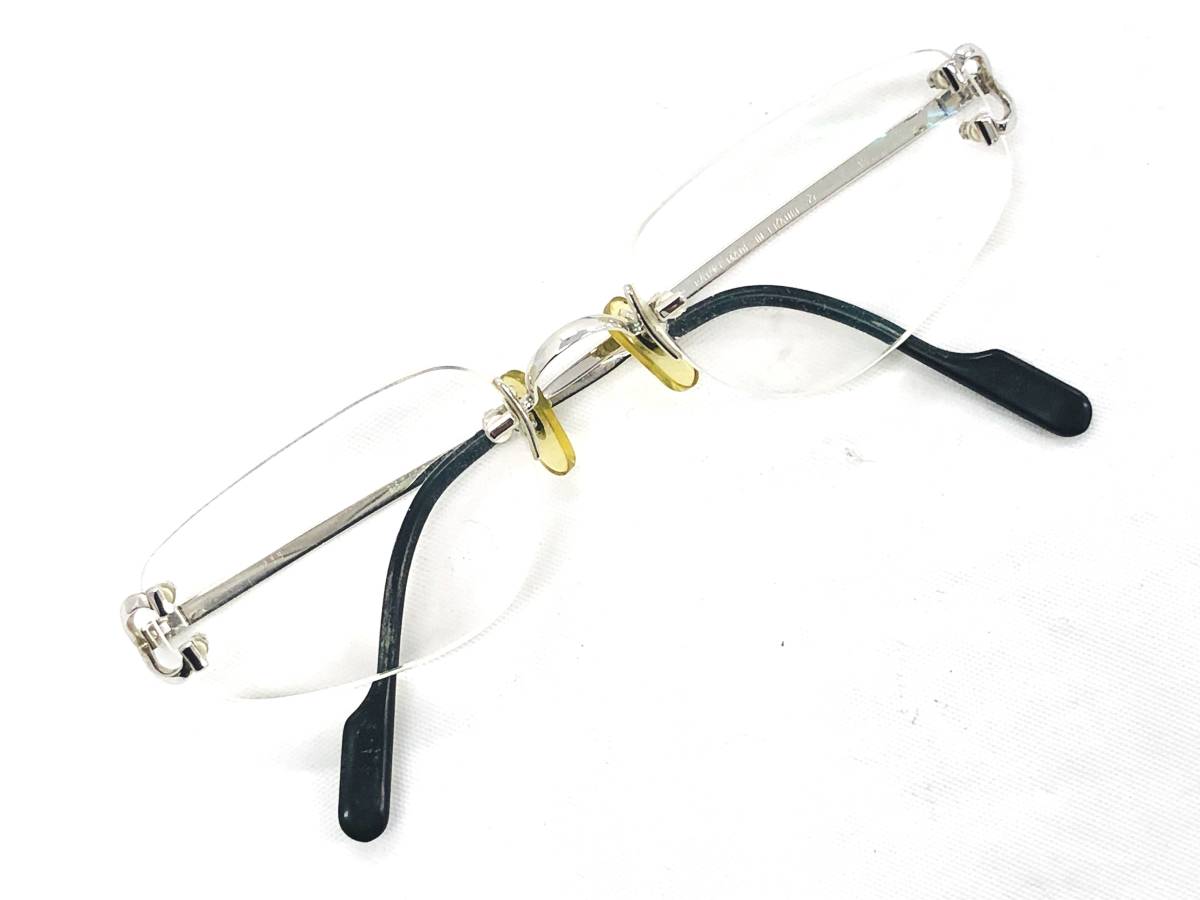 T8/073 Cartier カルティエ ツーポイント 度入り メガネ 眼鏡 135 2641471 □20 シルバー/ブラック レンズ/クリア