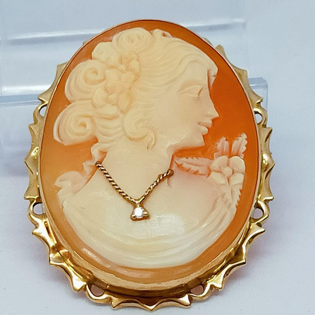 激レア】ビンテージ美品 ☆カメオ ☆14K刻印 585APA ダイヤモンド付