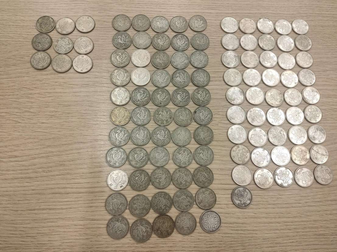 ＃3373‐A【コレクター必見！】　☆100円銀貨　☆110枚　☆日本古銭　☆鳳凰　☆オリンピック　☆稲穂　☆100円　☆銀貨　☆まとめ