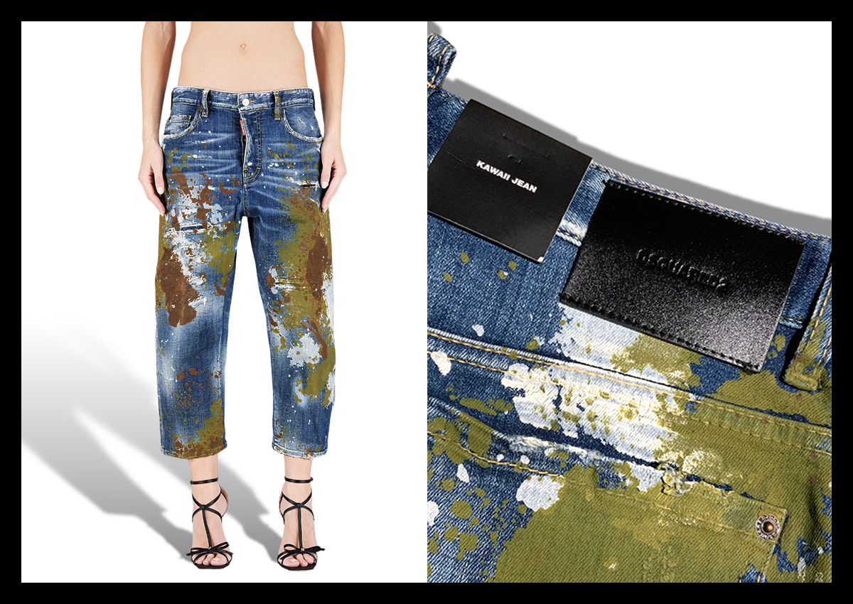 定価12.8万 ディースクエアード DSQUARED2 注目度抜群！クロップドデニムパンツ スプラッシュペイント ジーンズ KAWAII JEAN イタリア製 36