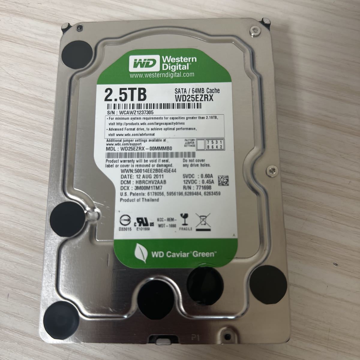 X237:【動作確認/使用0時間】WD 2.5TB 3.5インチHDD WDC WD25EZRX-00MMMB0 2500GB SATA