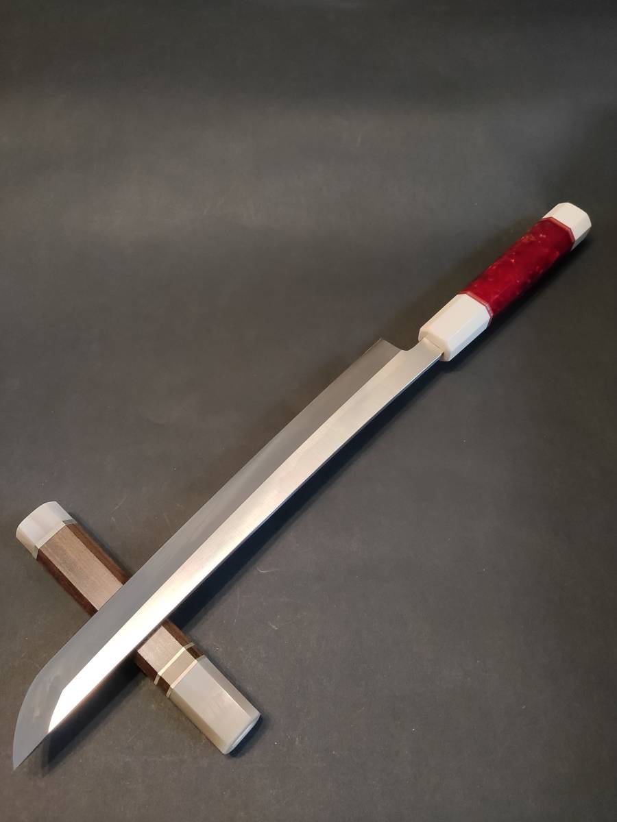 【鞘付】ステン本焼V金10号先丸柳刃包丁270mm モダンレッドレジン八角柄 デュポンコーリアン使用