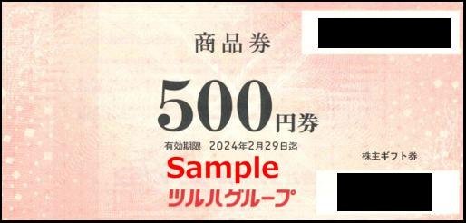 ◇02-10◇ツルハ 株主ギフト券 (500円券) 10枚set-B◇ (2,500円 株主