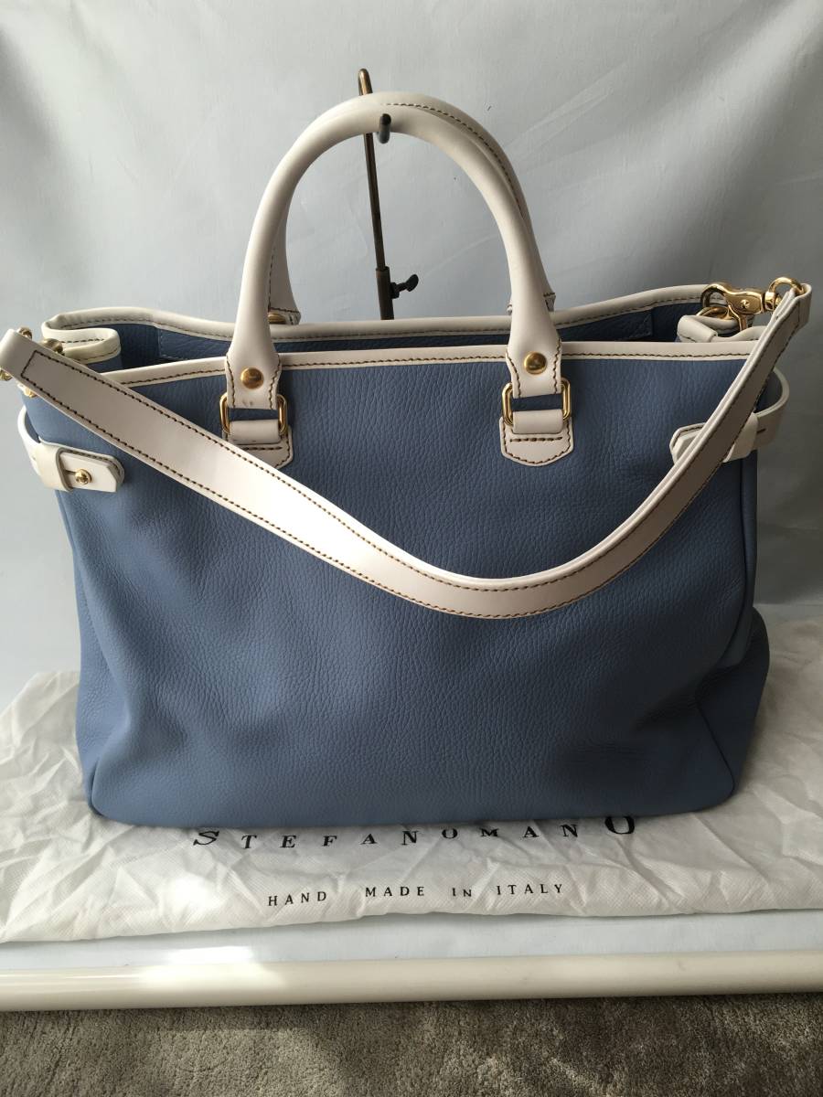 【美品】STEFANOMANO ステファノマーノ トートバッグ　ネイビー　シボ革 美品】STEFANOMANO ステファノマーノ トートバッグ ネイビー シボ革