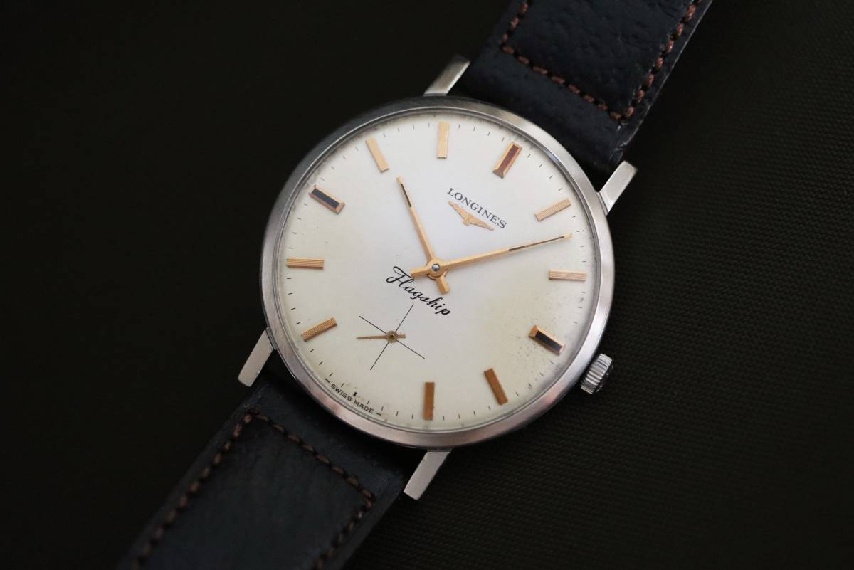 ラージサイズ【1円～】簡易調整済 LONGINES ロンジン フラッグシップ Cal.490 手巻き 8236-1 SSシリンダー様ケース スモセコ ジャンク扱