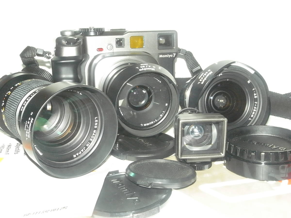 中判カメラ、Mamiya7 レンズ3本付き（内45mm用ファインダー添付）取