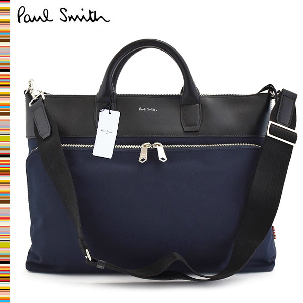 新品 Paul smith 本革 レザー切換え ビジネスバッグ 2wayバッグ ブリーフケース ショルダーバッグ トートバッグ メンズ 紺■ポールスミス