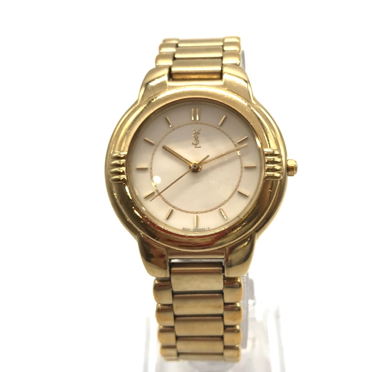 1円 YSL イヴサンローラン クォーツ ゴールド フェイス 白文字盤 レディース 腕時計 稼働品 M11545