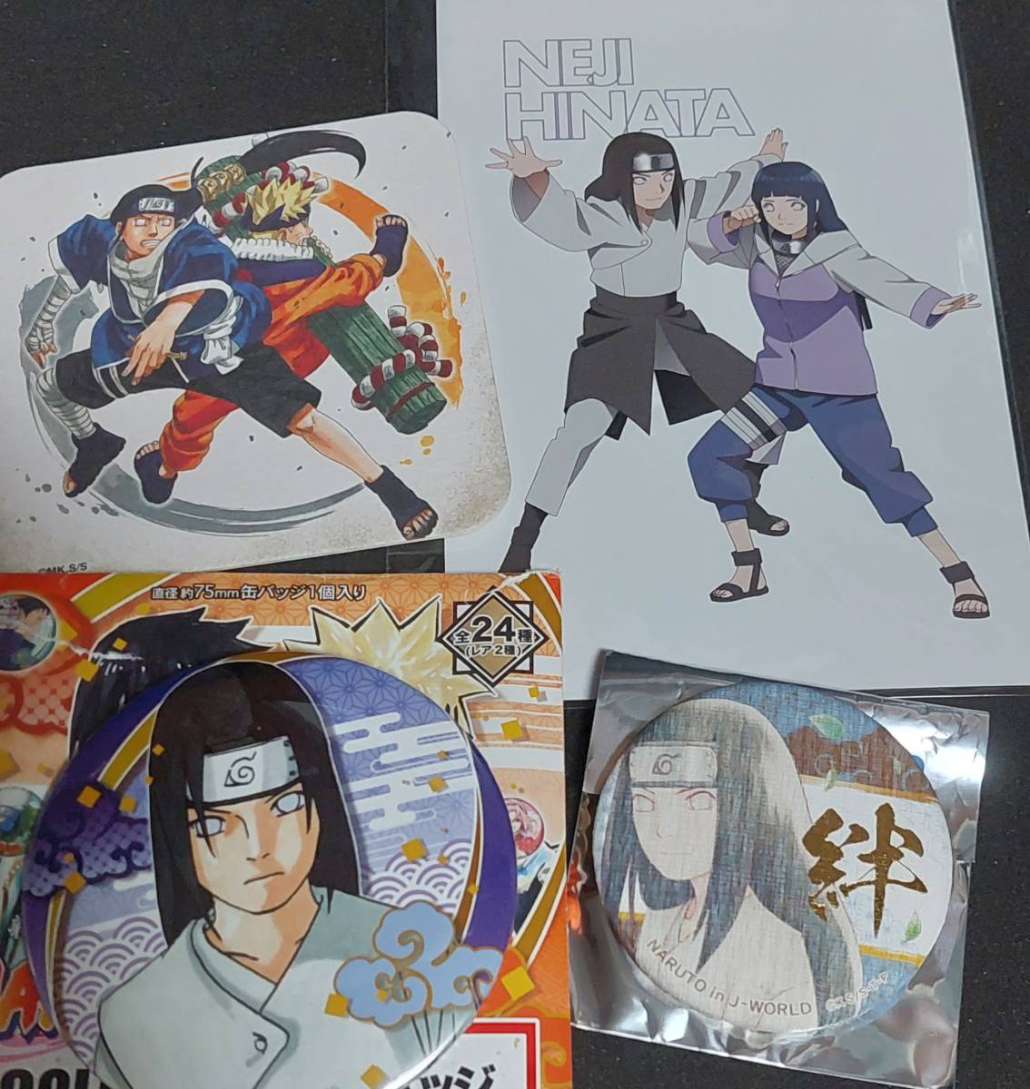 NARUTO 疾風伝 日向ネジ 缶バッチ&ポスカ&コースター グッズセット