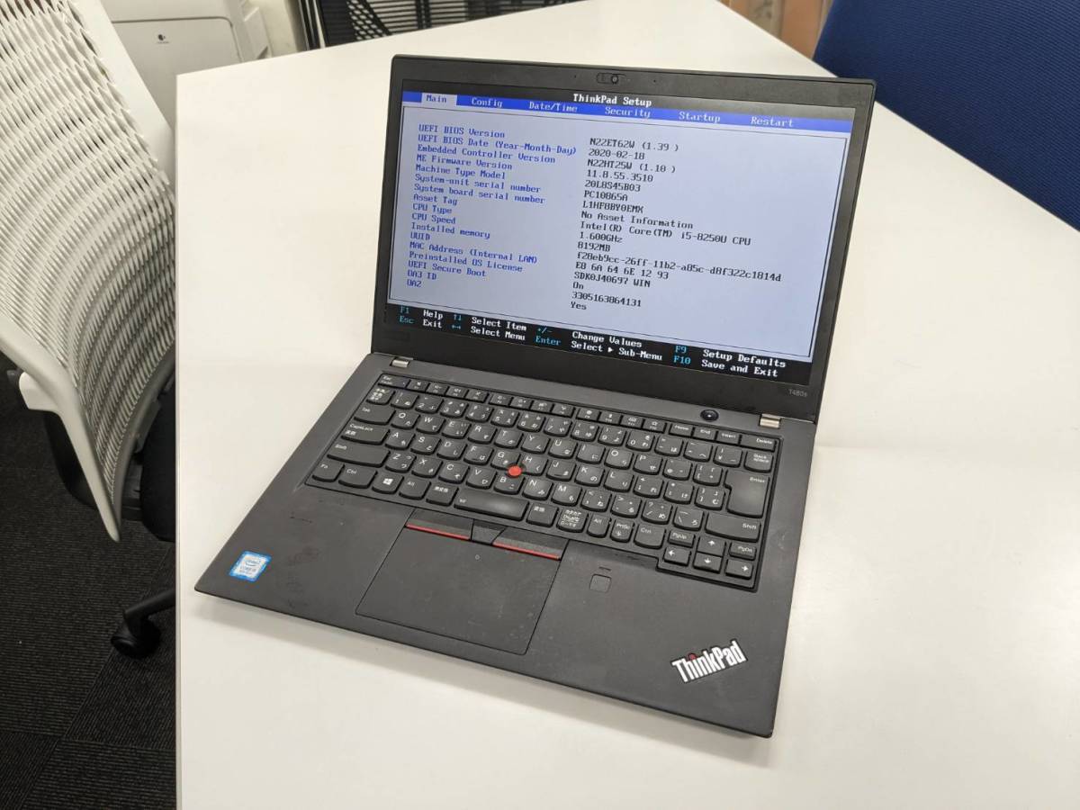 [ST885] ジャンク Lenovo ThinkPad T480s 現状販売 Core i5-8250U　1.60GHz 8GB ドッキングステーション付き　BIOS起動確認のみ　現状販売