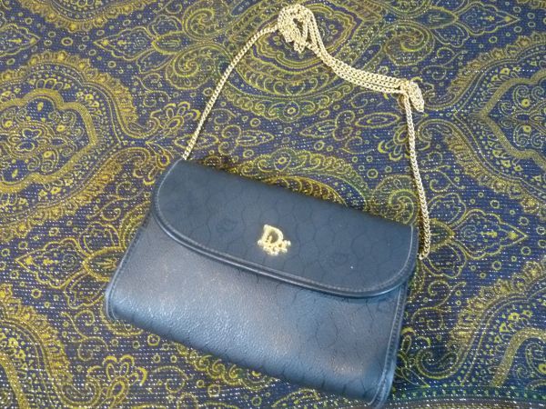 Christian Dior ハニカム柄ミニチェーン ショルダーバッグ ブラック