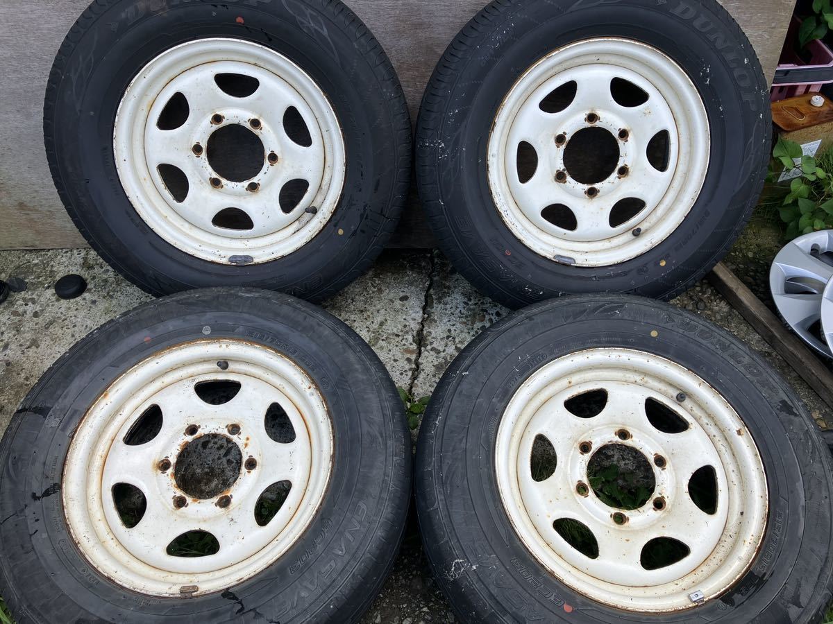 スチールホイール 鉄チン 15インチ 6J ET約+30 PCD139.7 6穴 ダンロップ ENASAVE 215/70R15 4本