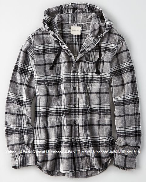 〓ラスト!! アメリカンイーグル/US L/AE Plaid フード付きシャツ/Gray