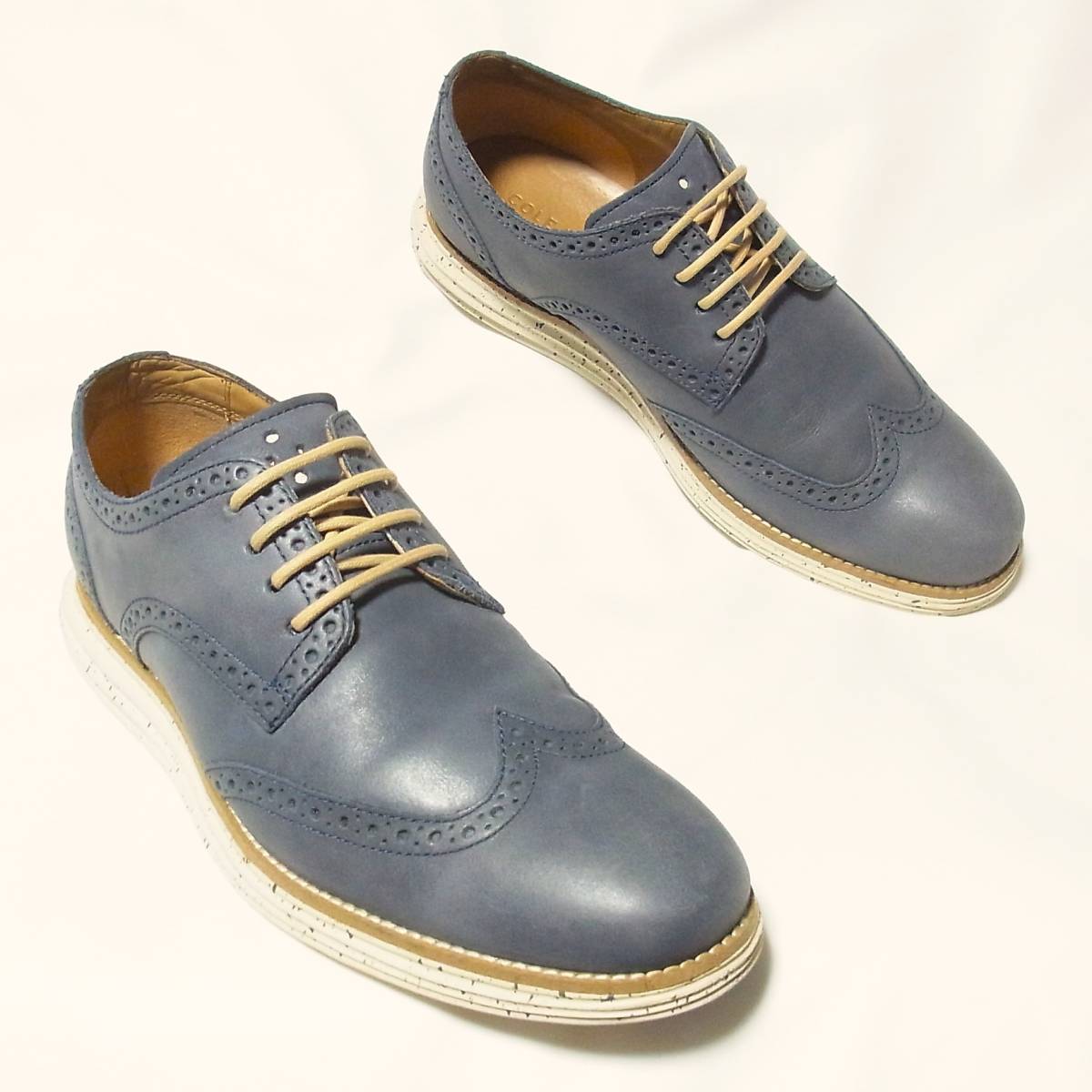 COLE HAAN コールハーン LUNARGRAND オックスフォード靴 US8.5/26.5cm◎青灰レザー革 シューズ◎ルナグランド◎良品 洗浄済◎ヒール追加
