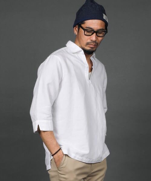 The DUFFER of ST.GEORGE LINEN BLEND 3Q SKIPPER SHIRT：綿麻素材 7分 
