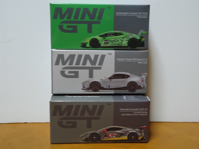 ★MINI GT 1/64 ランボルギーニウラカン GT3 GVO / パンデム Toyota スープラ GR Supra V1.0 / シボレー コルベット C8.R #4　3台セット★