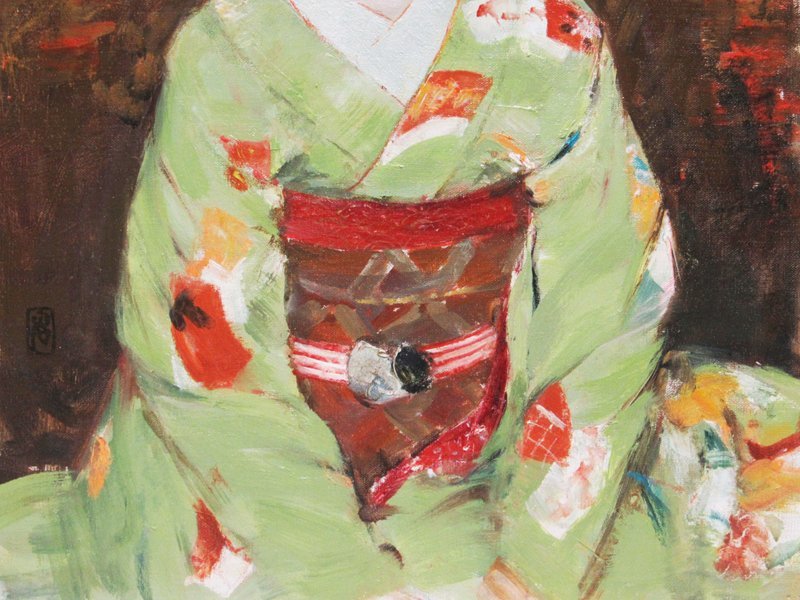 GINZA絵画館】鬼頭鍋三郎 油絵6号「舞妓 美津江」昭和47年作・1点