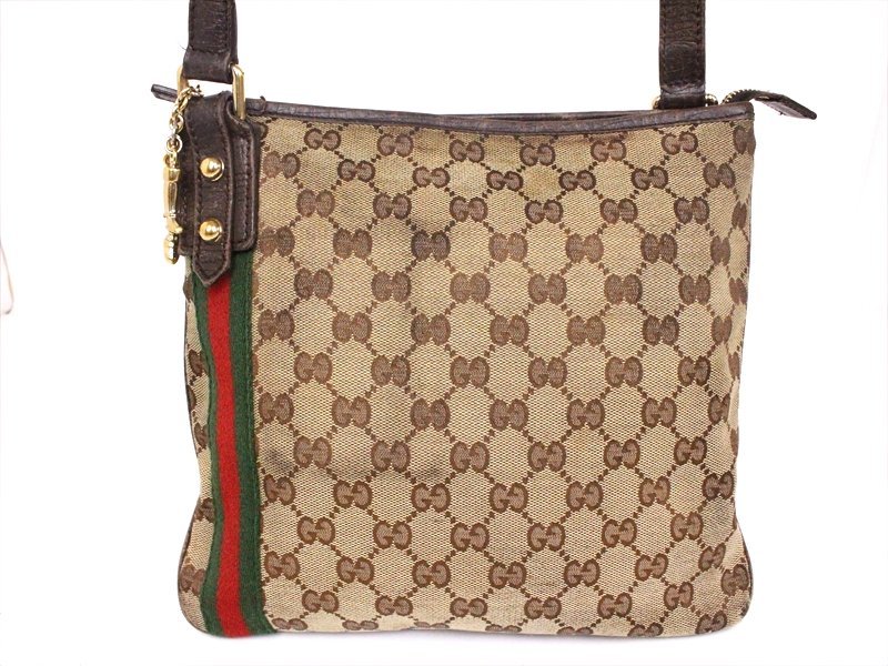 GUCCI【グッチ】GGキャンバス シェリーライン ショルダーバッグ☆ベージュ系☆レザー☆ロゴ☆ゴールド金具☆メンズ☆レディース☆