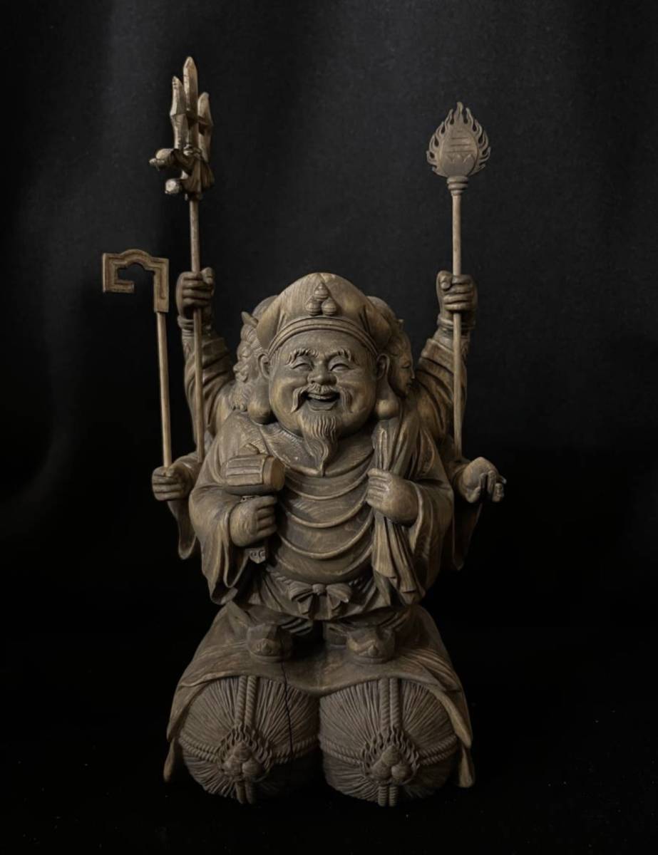 三面大黒天 木製 時代物 骨董品 三面大黒天 木製 時代物 骨董品 【公式通販】