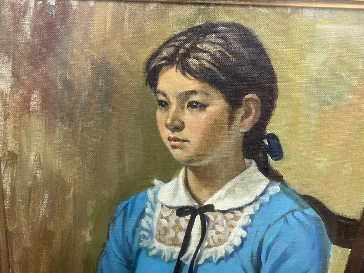 真作！桝井一夫『少女』直筆サイン入り 一水会会員作品 F6 少女 女性