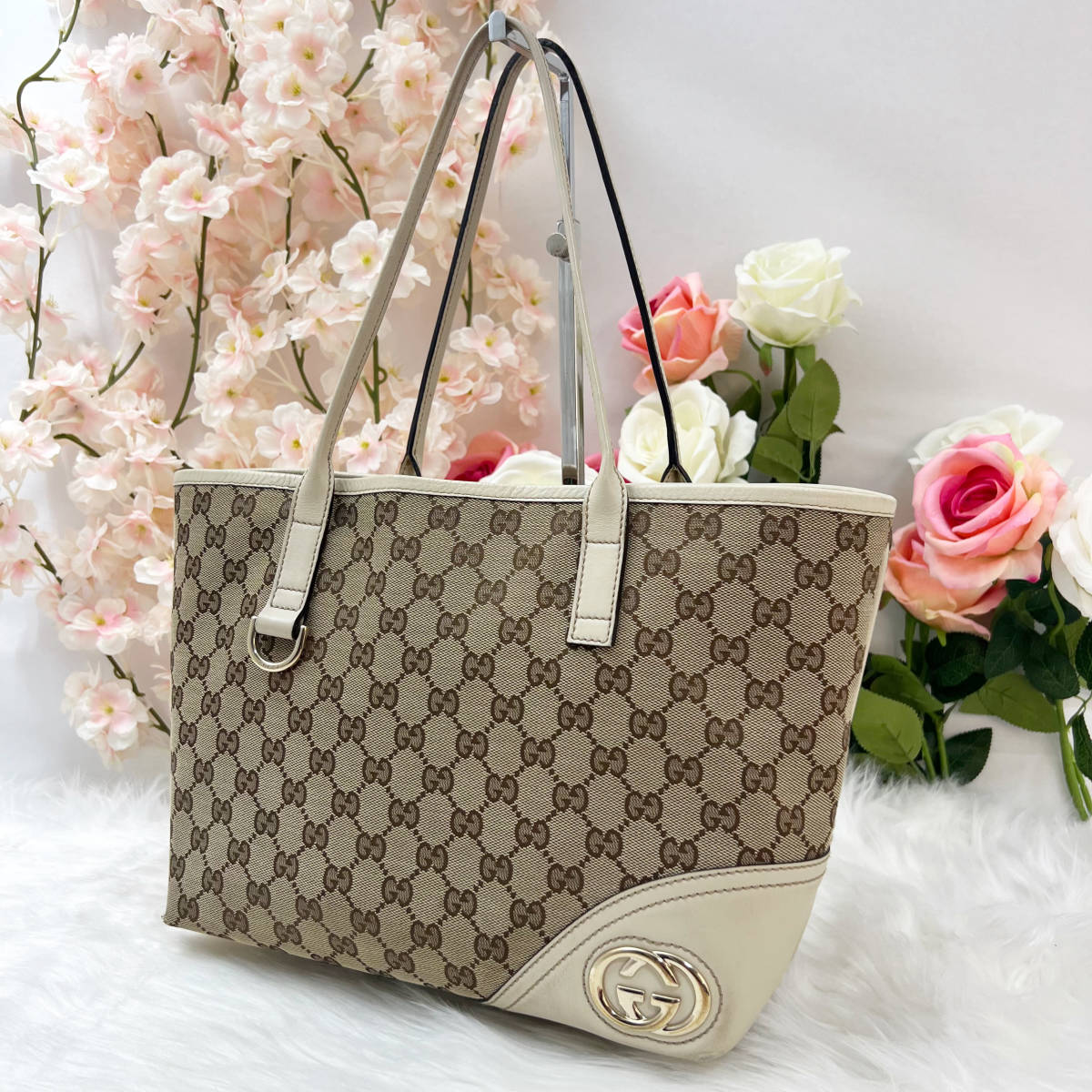 GUCCI/グッチ GG柄 ハンド トート バッグ ベージュ×ブラウン 1円～極美品 1