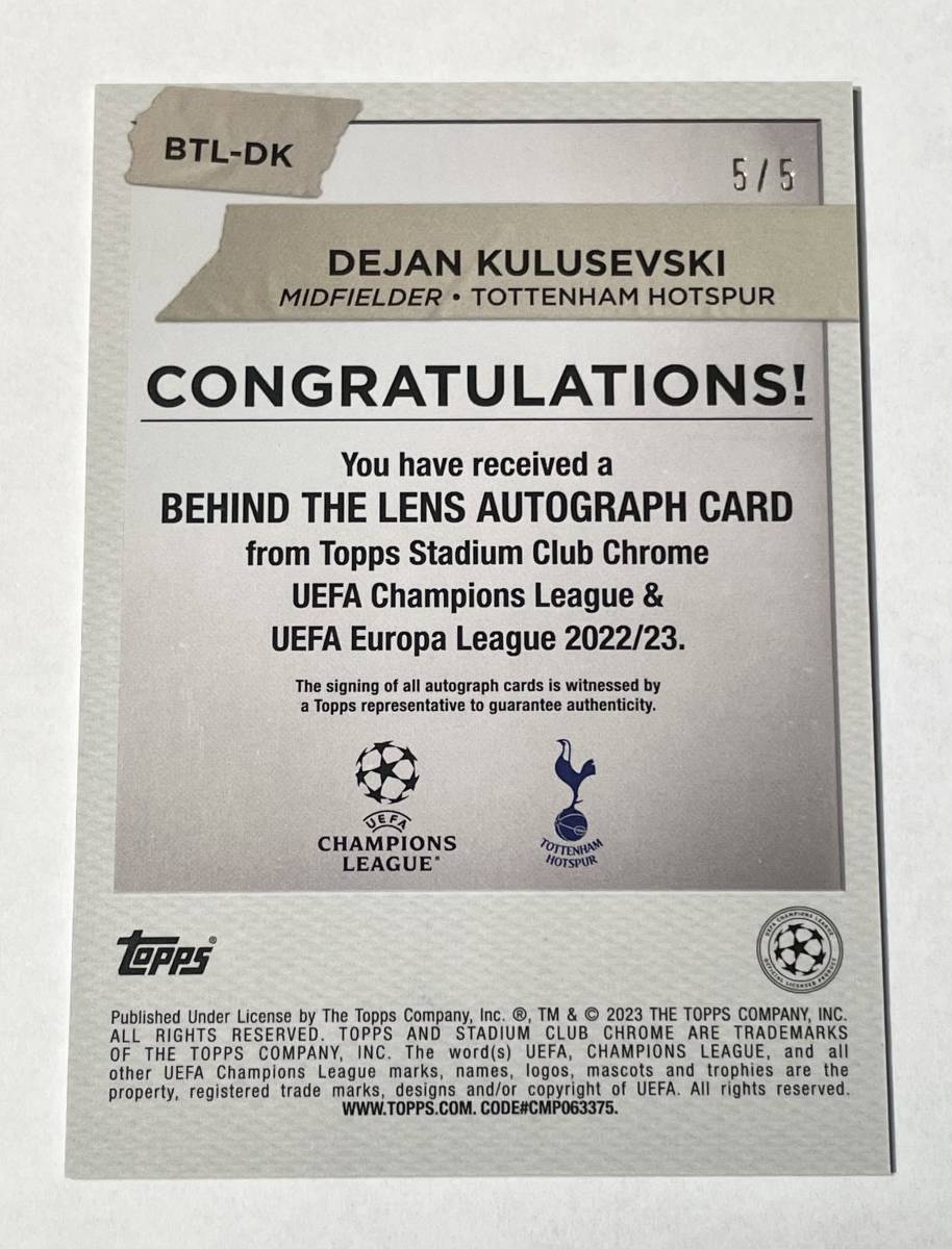 Dejan Kulusevski 2022-23 Topps Stadium Club Chrome Behind the Lens
